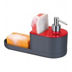 Porta Detergente 10cm Por 24,5cm Com Suporte Para Bucha e Sabão Vermelho